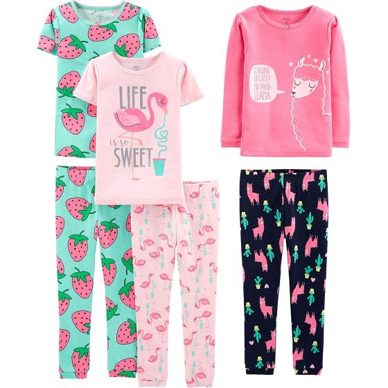Simple Joys by Carter's Babies, Toddlers, and Girls' 6-Piece Snug-Fit Cotton Pajama Set