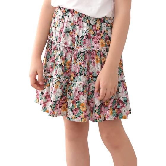 GORLYA Girls Ruffle Floral Boho Flowy Cute Tiered Short Mini Skater Skirts 4-14T