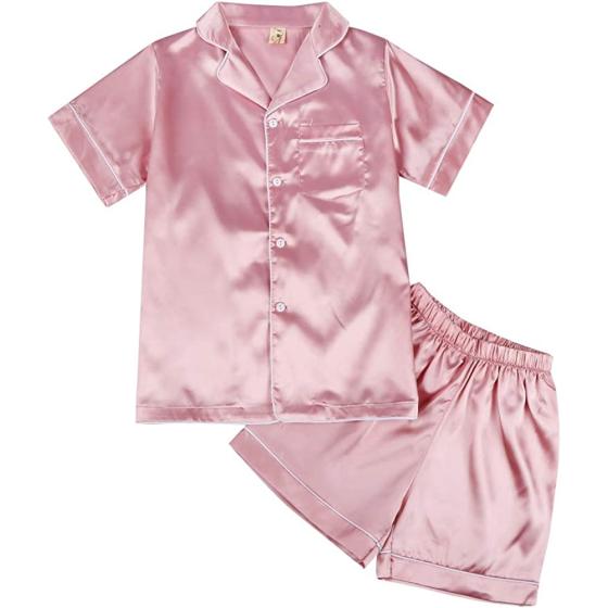 Weixinbuy Pajama Set for Kid Baby Boy Girl Button-up Silk Pajama Sleepwear Nightwear Loungewear Clothes Set Gifts for Kids