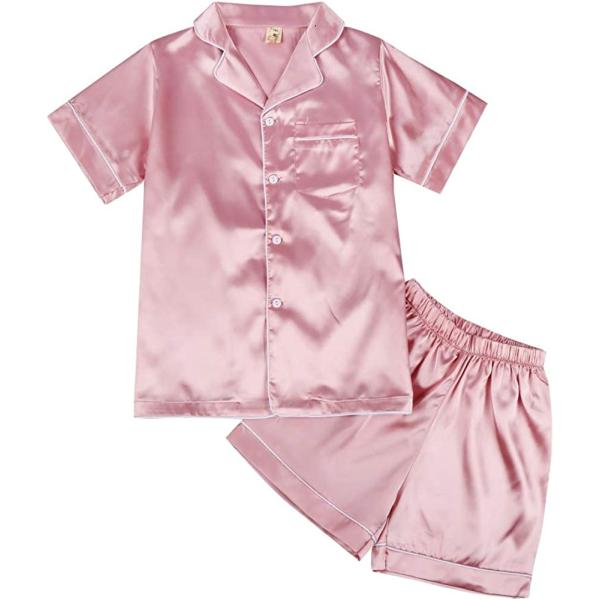 Weixinbuy Pajama Set for Kid Baby Boy Girl Button-up Silk Pajama Sleepwear Nightwear Loungewear Clothes Set Gifts for Kids