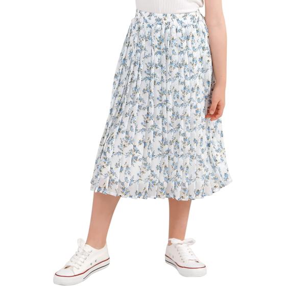 GORLYA Girls Chiffon Pleated Elastic High Waist A-Line Boho Swing Maxi Long Skirt 4-14T