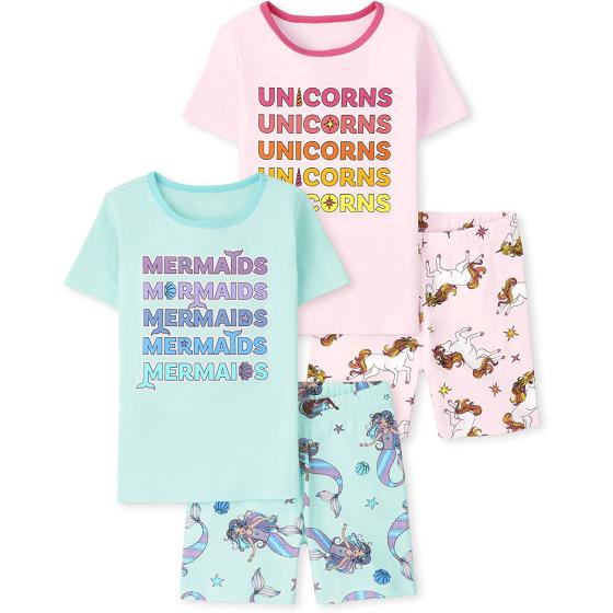 The Children's Place Girls Sleeve Top and Shorts Snug Fit 100% Cotton 2 Piece Pajama Sets