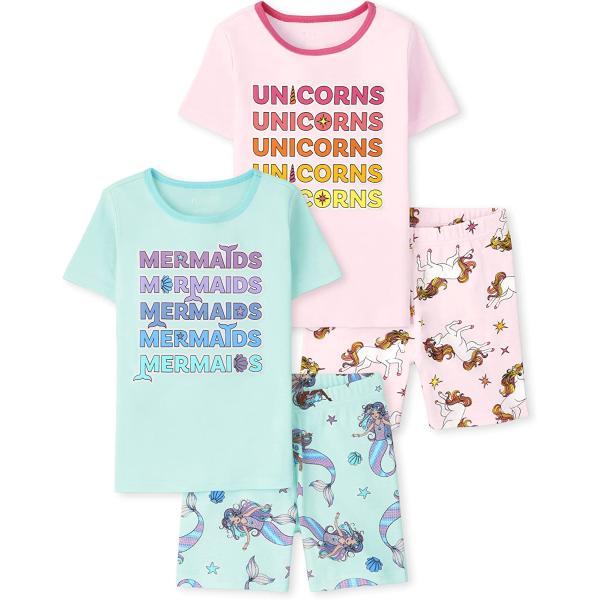 The Children's Place Girls Sleeve Top and Shorts Snug Fit 100% Cotton 2 Piece Pajama Sets