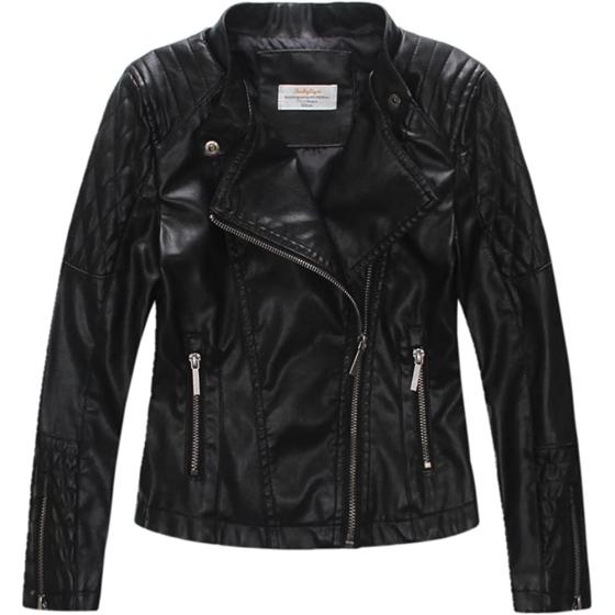 LJYH Girls Faux Leather Quilted Shoulder Motorcycle Jackets Kids Spring Moto Biker Coats