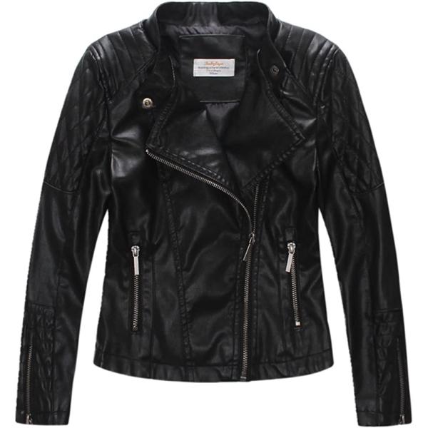 LJYH Girls Faux Leather Quilted Shoulder Motorcycle Jackets Kids Spring Moto Biker Coats
