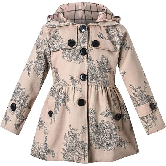 BINPAW Girl's Hooded Trench Coat