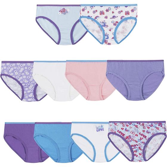 Hanes Girls’ Underwear, Low Rise Briefs 100% Cotton Underwear, Assorted Colors & Prints, Multipack