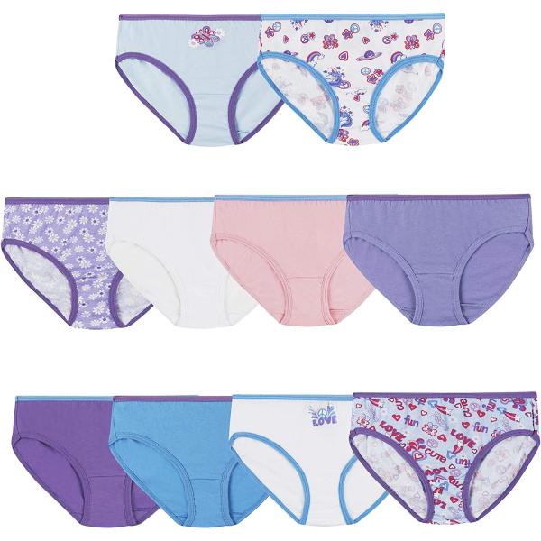 Hanes Girls’ Underwear, Low Rise Briefs 100% Cotton Underwear, Assorted Colors & Prints, Multipack