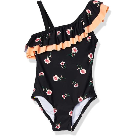 Kanu Surf Girls' Morgan Floral Ruffle 1-Shoulder 1-Piece Swimsuit