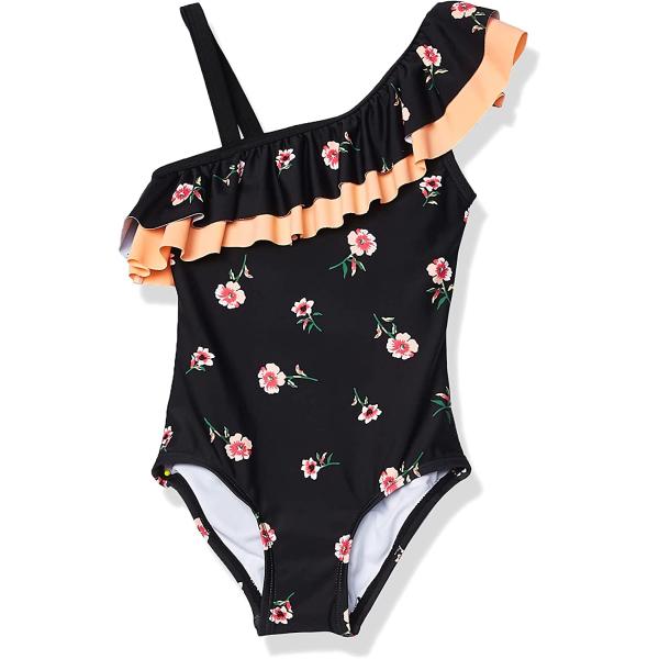 Kanu Surf Girls' Morgan Floral Ruffle 1-Shoulder 1-Piece Swimsuit