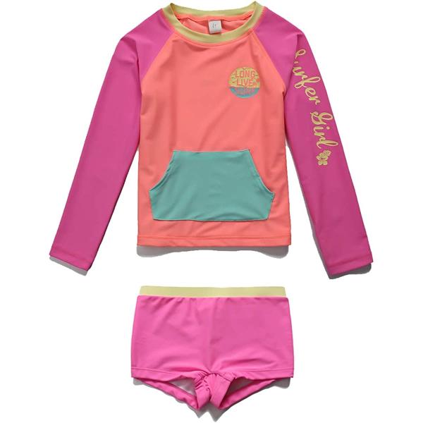 PHIBEE Girls' Rash Guard Set Long Sleeve UPF 50+ Sun Protection Two-Piece Swimwear