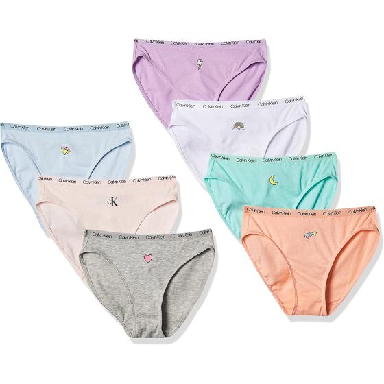 Calvin Klein Girls' Cotton Underwear Bikini Panties, 7 Pack