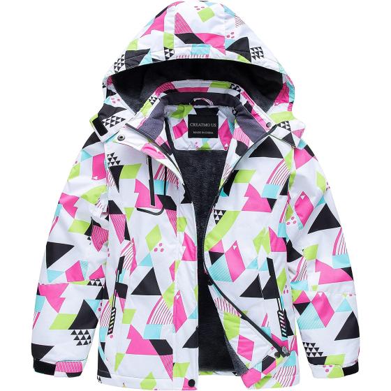 CREATMO US Girl's Waterproof Ski Jacket Warm Winter Fleece Snow Coat Windproof Snowboarding Rain Jacket