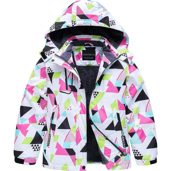 CREATMO US Girl's Waterproof Ski Jacket Warm Winter Fleece Snow Coat Windproof Snowboarding Rain Jacket