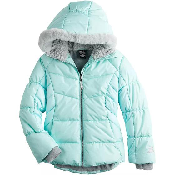 ZeroXposur Girls Puffer Jacket Fleece lined Winter Coat with Lined Hood and Removable Faux Fur Trim