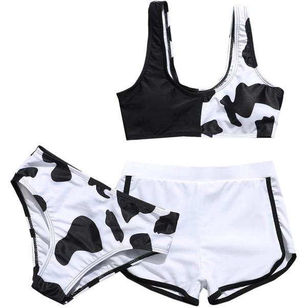 SOLY HUX Girl's 3 Piece Swimsuits Cow Print Bikini Bathing Suit with Shorts