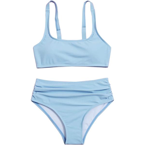 Romwe Girl's 2 Piece Swimsuit Sport Solid High Waist Bikini Set Bathing Suit