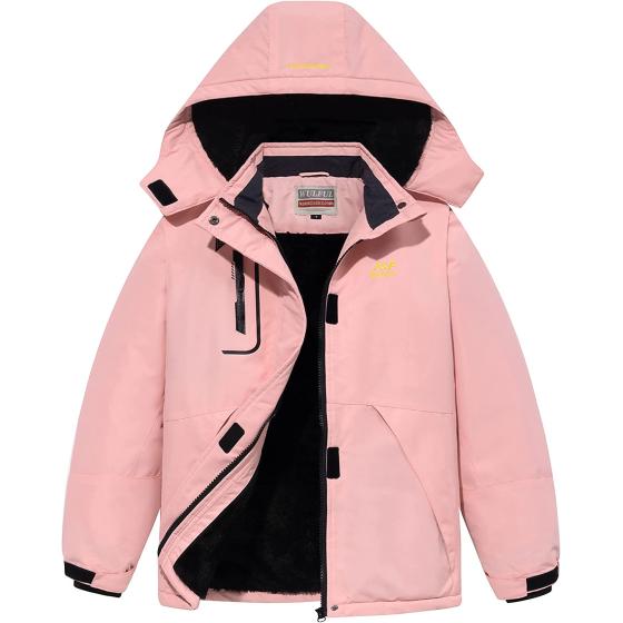 WULFUL Girl's Waterproof Ski Jacket Warm Fleece Hooded Winter Snow Coat