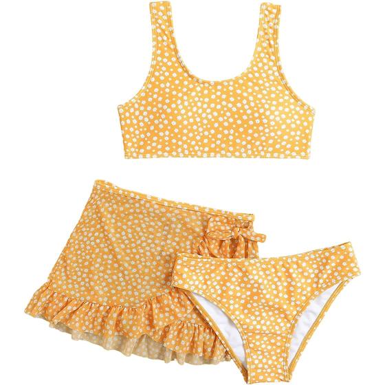 SOLY HUX Girl's 3 Piece Swimsuits Printed Bikini Bathing Suit with Cover Up