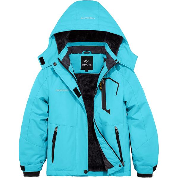 FARVALUE Girls Waterproof Skiing Jacket Windproof Winter Coat Warm Snow Coat with Removable Hood