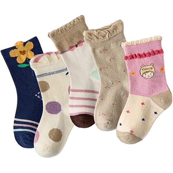 Mud Kingdom 5 Pairs Girls Cotton Crew Socks for 1-3/3-5/6-8/9-12 Years Old Ruffled Cute Cartoon