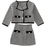 WDIRARA Toddler Girl's 2 Piece Houndstooth Button Front Long Sleeve Round Neck Jacket and Skirt Outfits Set