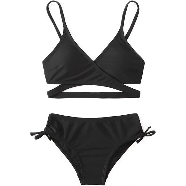 MIENOE Teen Girls Swimsuits One Piece Kids Black Swimsuits with Chest Pads Girl Sun Protection Solid Color Cute Swimsuit