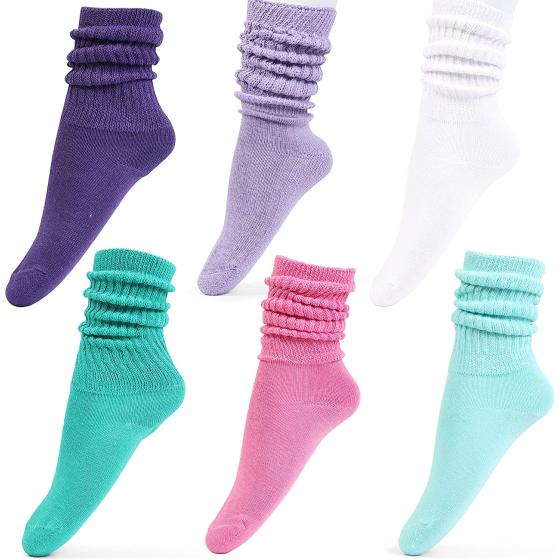 HOT FEET Girls Slouch Socks 6Pairs for Little Girls Fun & Colorful Knee High Boot Socks - Perfect for Growing Children's Feet