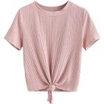 Romwe Women's Cute Knot Front Solid Ribbed Tee Crop Top T-Shirt