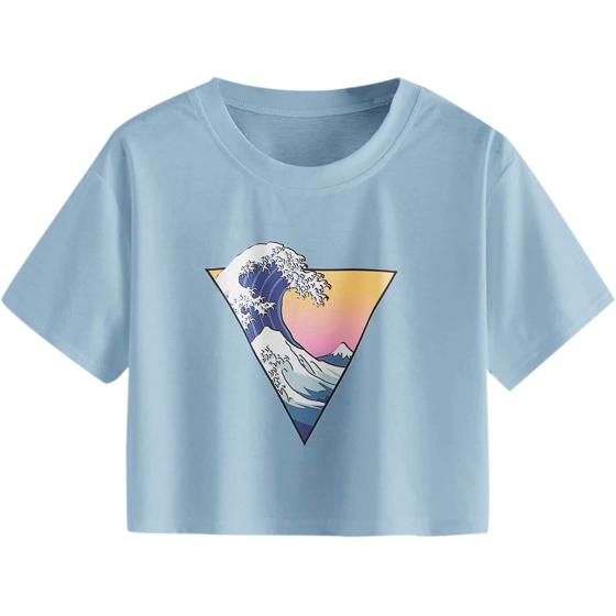 SweatyRocks Women's Tie Dye T-Shirt Rolled Short Sleeve Crop Tops