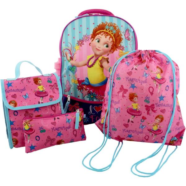 Fancy Nancy Girls 5 piece Backpack and Snack Bag School Set (One Size, Pink/Blue)