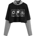 SweatyRocks Women's Color Block Butterfly Print Striped Long Sleeve Crop Top T Shirt