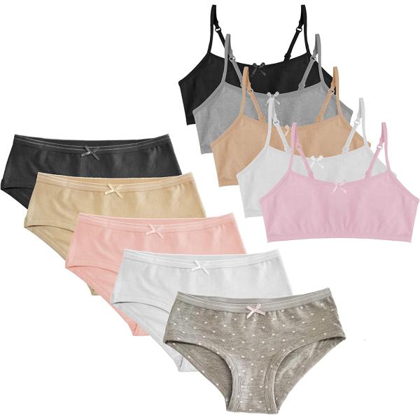 Popular Matching Girls Underwear Set - Crop Cami Training Bras for Girls with Hipster Girls Panties 10 pieces