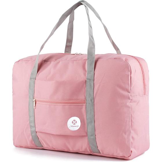 Narwey For Spirit Airlines Foldable Travel Duffel Bag Tote Carry on Luggage Sport Duffle Weekender Overnight for Women and Girls (1112 Pink)