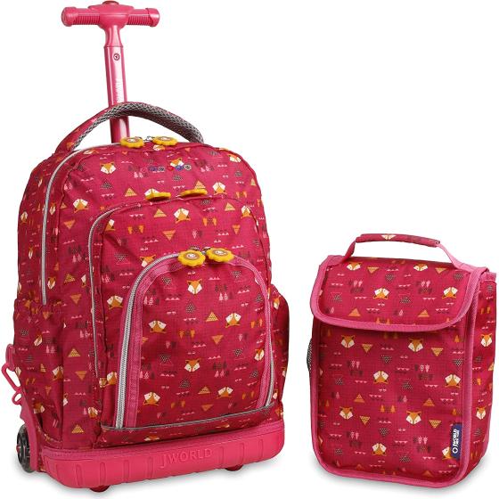 J World New York Kids' Lollipop Rolling Backpack & Lunch Bag Set, Fox, One Size