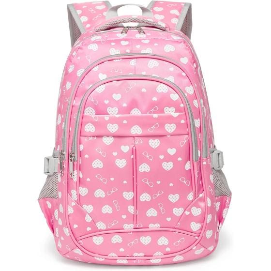 BLUEFAIRY Girls Backpack for Kids Elementary School Bags Bookbag for Child Teens Lightweight Waterproof Nylon Sturdy Gifts Mochila Para 5.6.7.8.9.10 Ni?as(Pink)