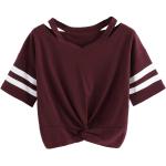 SweatyRocks Women's Short Sleeve Cut Out V Neck Twist Front Crop Top T-Shirt