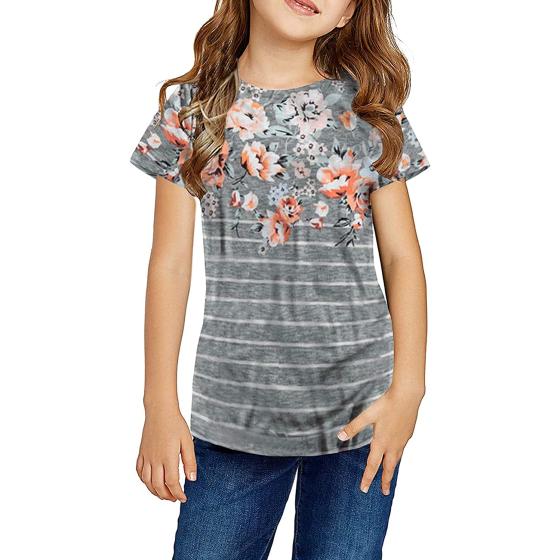 ZIWOCH Girls Clothes Short Sleeve T Shirts Casual Color Block Striped Loose Girls' Tops Tees & Blouses 4-13 Years Old Summer
