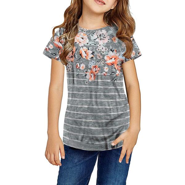 ZIWOCH Girls Clothes Short Sleeve T Shirts Casual Color Block Striped Loose Girls' Tops Tees & Blouses 4-13 Years Old Summer