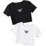 Romwe Girl's 2 Pack T Shirt Graphic Butterfly Print Short Sleeve Crop Tops
