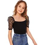 SOLY HUX Girl's Contrast Mesh Puff Short Sleeve Tee Square Neck T Shirt Top