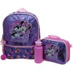 Disney Minnie Mouse Girls & Toddler 4 Piece Backpack Set, Flip Sequin School Bag with Front Zip & Side Mesh Side Pockets, Insulated Lunch Box, Water Bottle, and Squish Ball Dangle