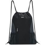 WANDF Drawstring Backpack Sports Gym Sackpack with Mesh Pockets Water Resistant String Bag for Women Men Children (Black)