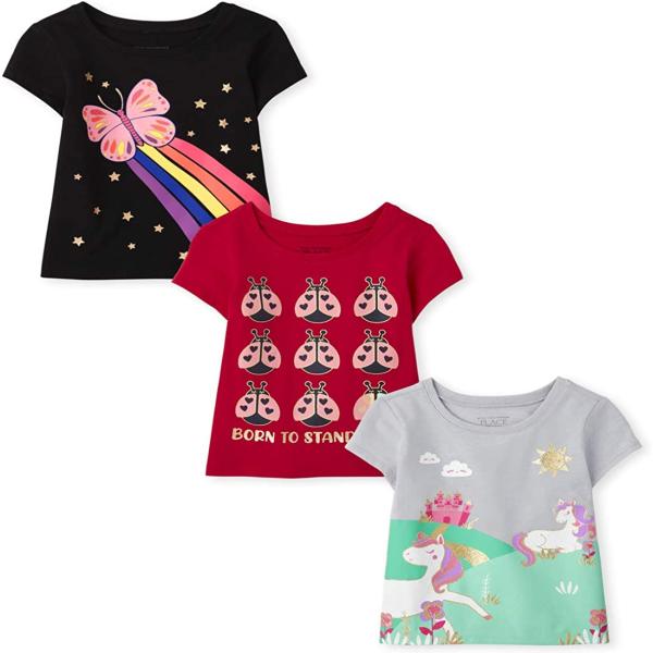 The Children's Place baby-girls And Toddler Girls Short Sleeve Graphic T-shirts, 3 Pack