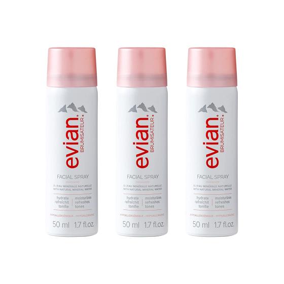 Evian Facial Spray, Travel Trio, 1.7 Fl Oz (Pack of 3) (Packaging may vary)