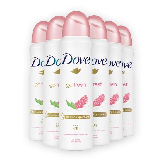 Dove Deodorant Go Fresh Pomegranate & lemon Verbena Scent Antiperspirant 150ml Can (6 Cans)