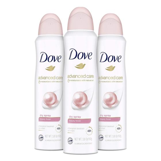 Dove Dry Spray Antiperspirant Deodorant for Women, Beauty Finish, 48 Hour Protection, Soft And Comfortable Underarms, Rose, 3.8 Oz, Pack of 3