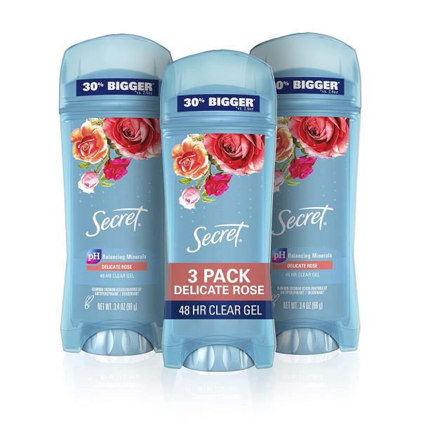Secret Antiperspirant and Deodorant Women, Delicate Rose Scent, Clear Gel 3.4 oz (Pack of 3)