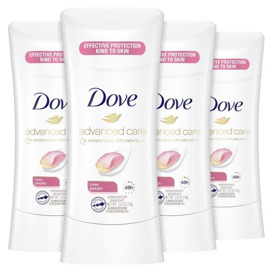 Dove Antiperspirant Deodorant Stick 48 Hour Protection And Soft And Comfortable Underarms Rose Petals Deodorant for Women, 2.6 Ounce (Pack of 4)