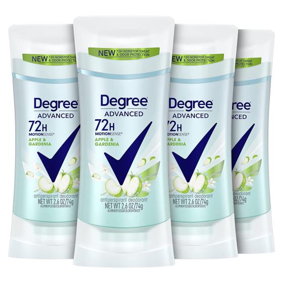 Degree Advanced Antiperspirant Deodorant 72-Hour Sweat & Odor Protection Apple & Gardenia Deodorant for Women with?MotionSense?Technology, 2.6 Ounce (Pack of 4)